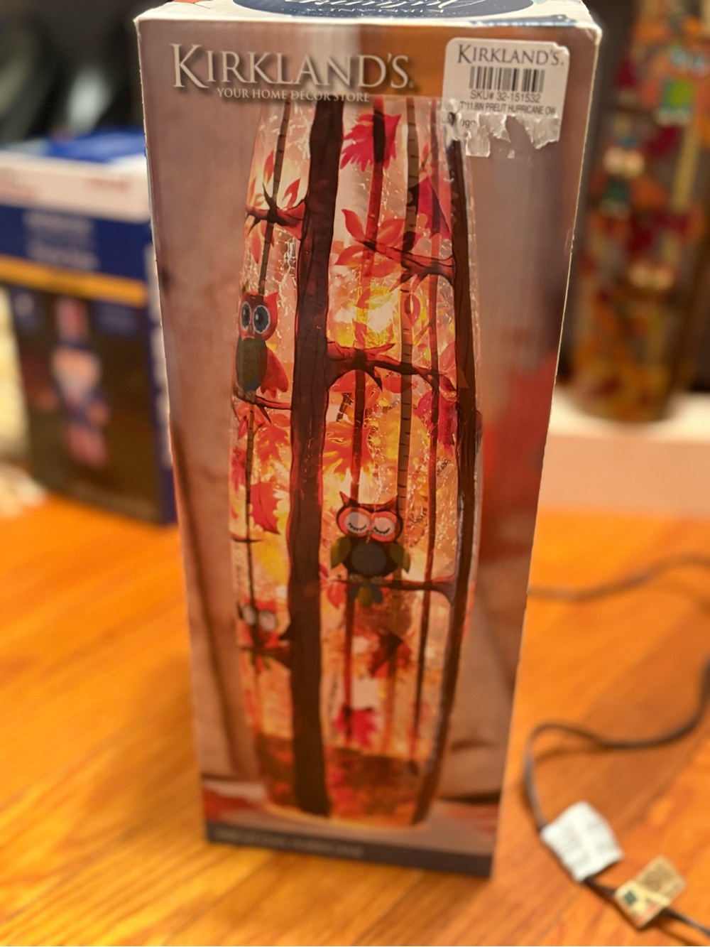 Kirklands Orange & Brown Owl Glass Accent Lantern